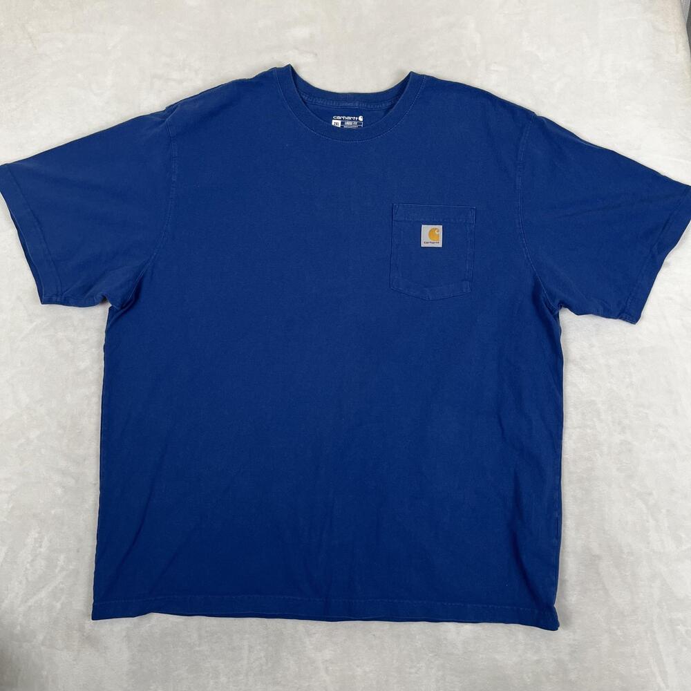 Carhartt T-Shirt Mens 2XL Blue Loose Fit Pocket Workwear Logo Cotton Tee